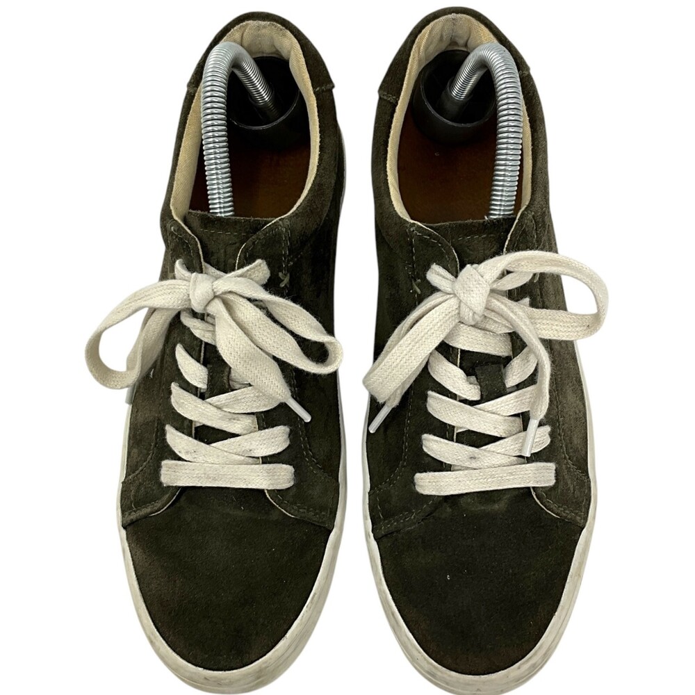Frye Size 8.5 Kerry Sneakers Dark Green Suede Low Top White Laces Women's - Picture 4 of 16